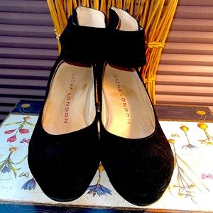 Black suede Sacha London ankle wrap heel